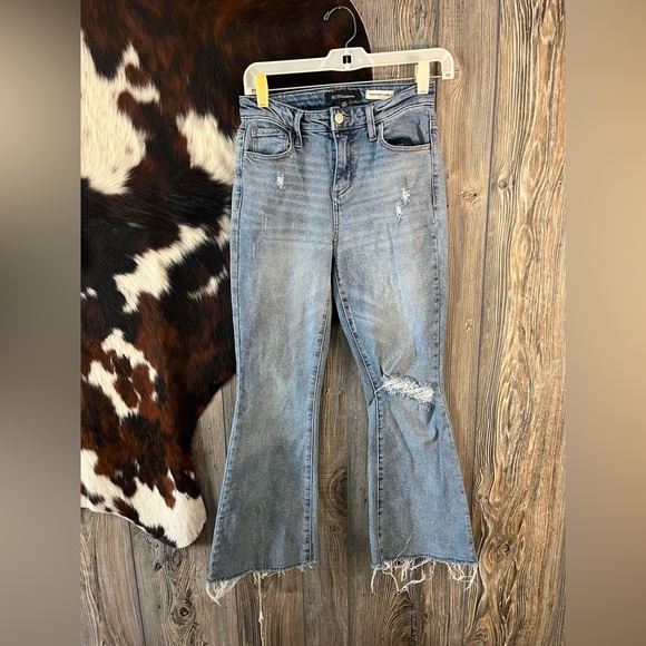 BCBGeneration size 1/25 high rise flare cropped distressed jeans EUC - Picture 1 of 6